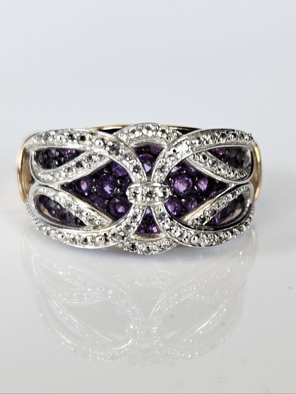 Victoria Wieck Amethyst Bridge Style Ring Yellow Gold Vermeil Ring Size 7!